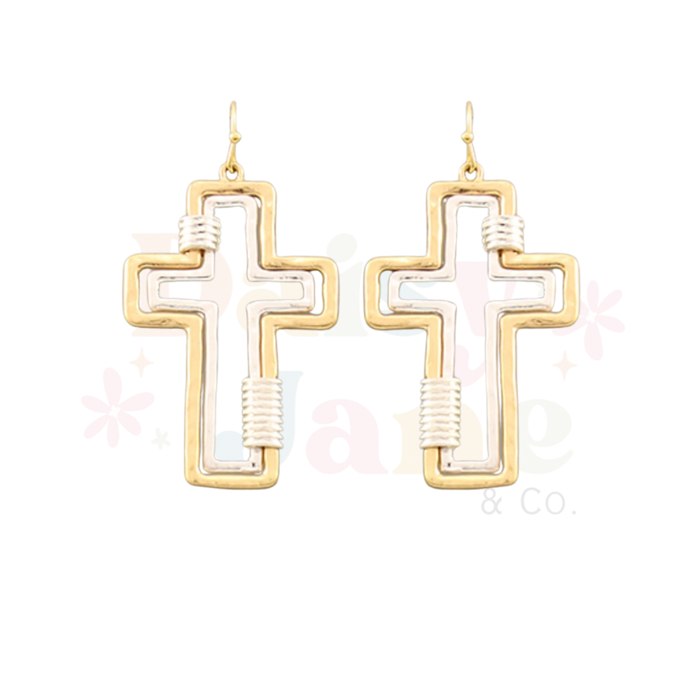 Two Toned Cross Earrings