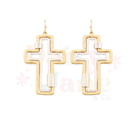Two Toned Cross Earrings